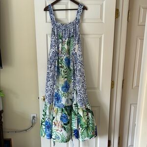 Maeve by Anthropologie Floral Blue and Green Maxi Dress